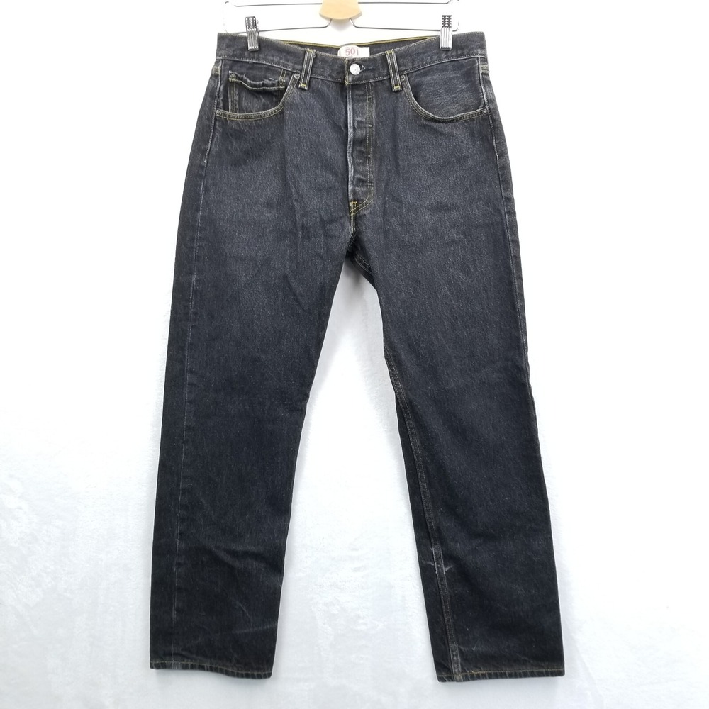 Levis Jeans Men 34 x 32 Black Denim 501 Straight Leg Button Fly Mexico‎ 2009
